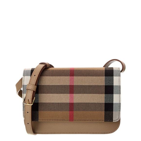 Burberry Check Canvas & Leather Shoulder Bag, Brown - Picture 1 of 4